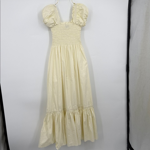 La Ligne Yellow Smocked Puff Sleeve Midi Dress – Size M - Picture 2 of 8